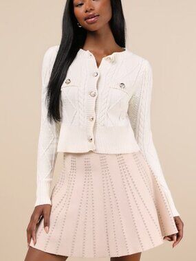 BRAND NEW/W TAGS-Lulus Chic Weather Beige Lurex Knit High-waisted Skirt - Size M